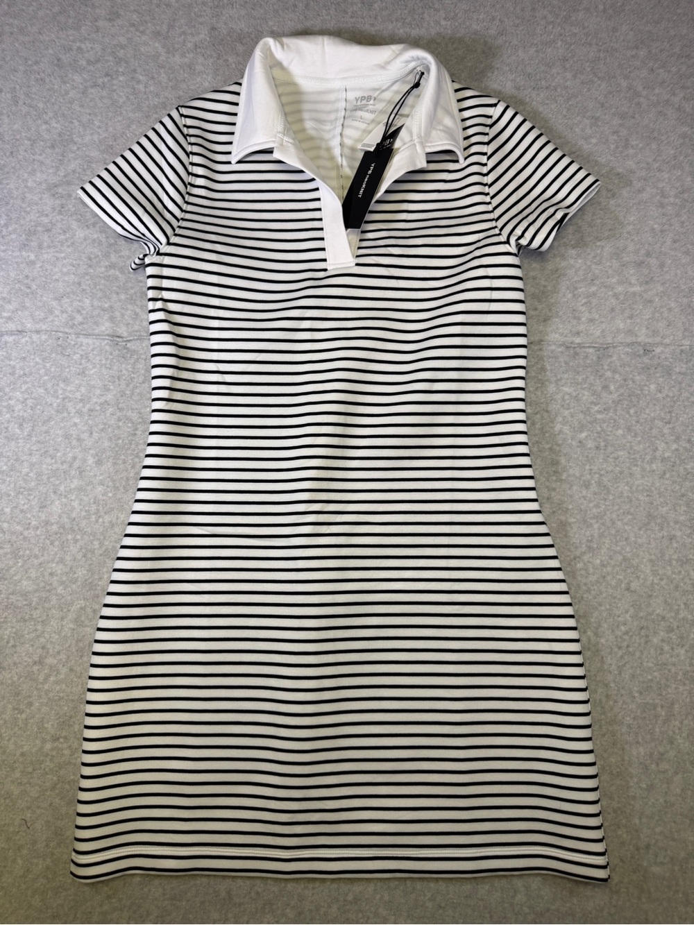 Abercrombie YPB athletics Short-Sleeve Striped Polo Dress in White and Black